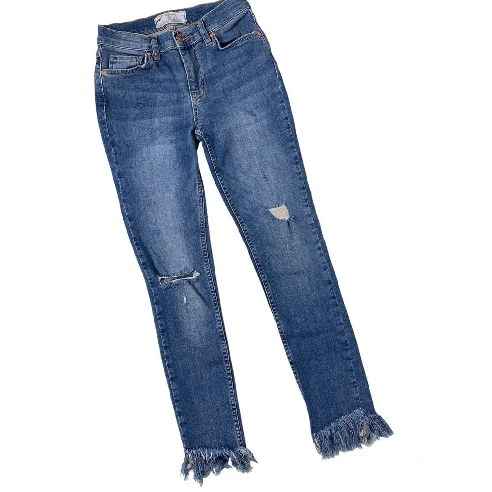 Free People Great Heights Jeans Frayed Hem Skinny Distressed Ripped Womens Sz 25
